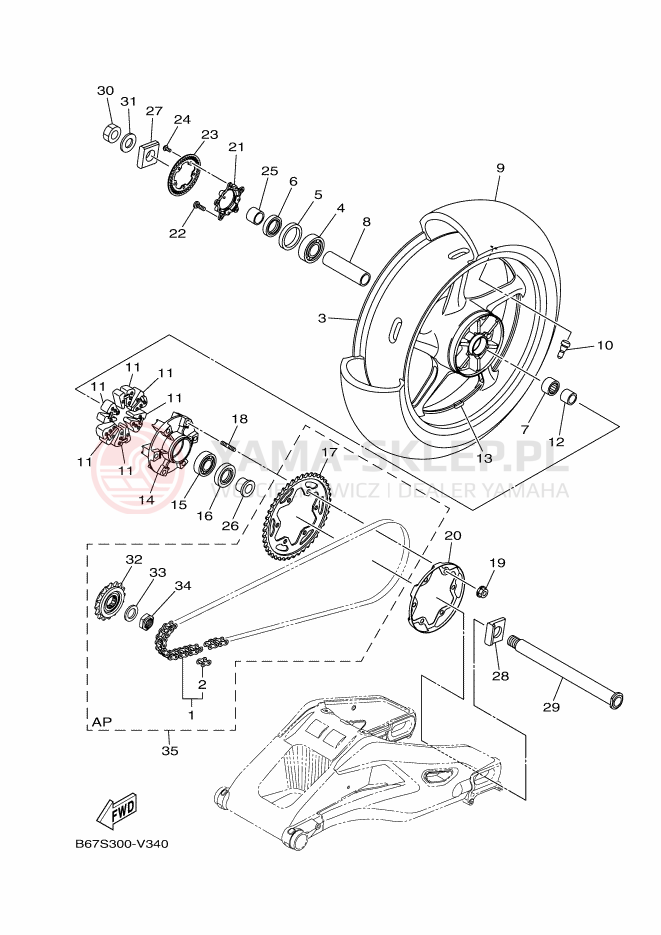 Schemat "Koło tył" do Yamaha MT-10