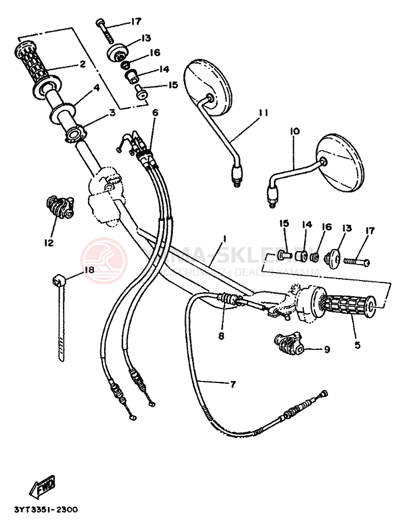 Schemat "Kierownica i osprzęt" do Yamaha XT350