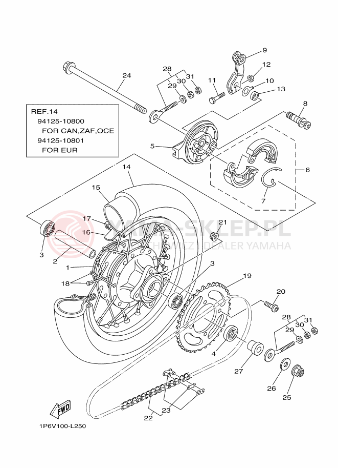 Schemat "Koło tył" do Yamaha TT-R50E