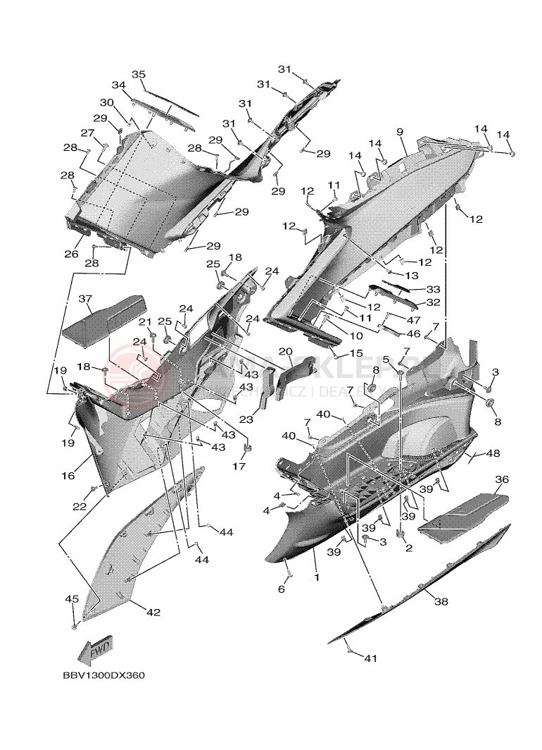 Schemat "Stopka postojowa i podnóżki" do Yamaha TMAX TECH MAX