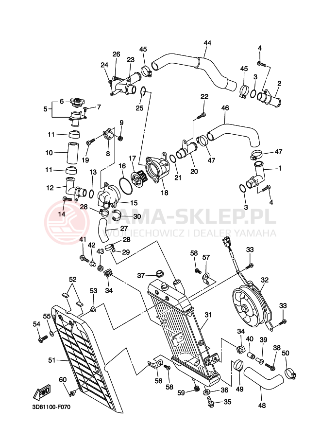 Schemat "Węże chłodnicy" do Yamaha XVS1300A