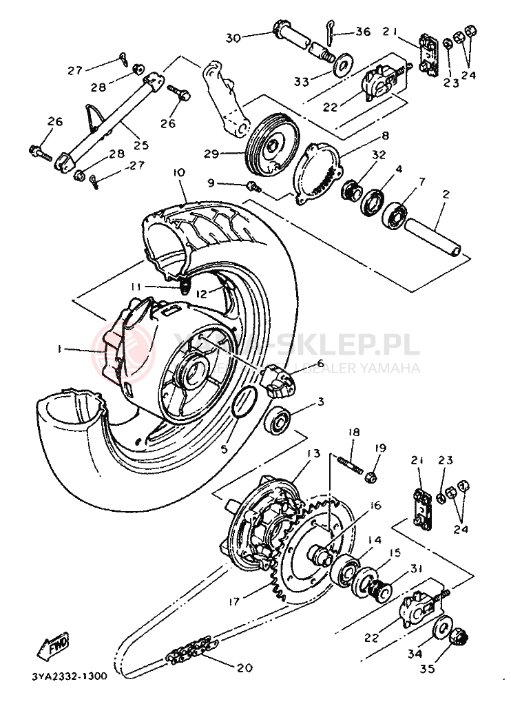 Schemat "Koło tył" do Yamaha FJ1200A