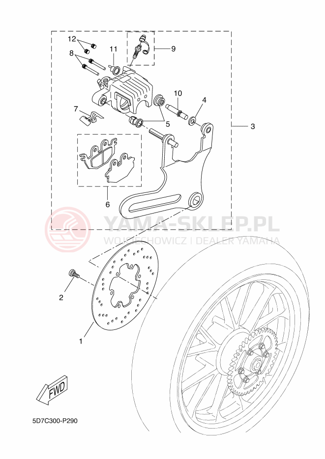 Schemat "Zacisk hamulcowy tylny" do Yamaha MT-125