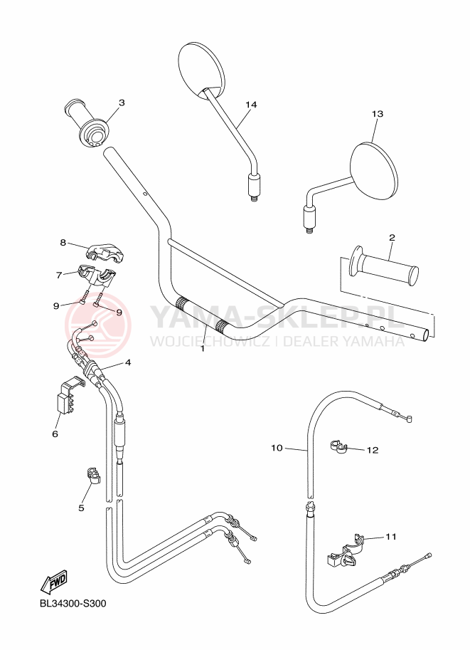 Schemat "Kierownica i osprzęt" do Yamaha SCR950