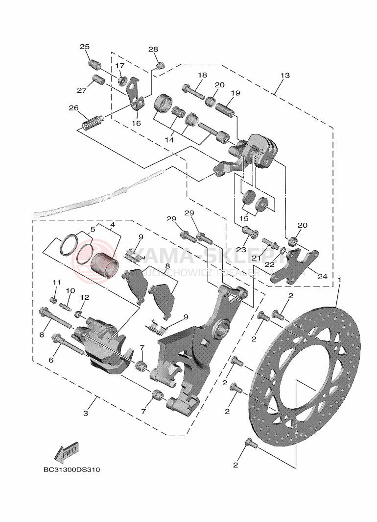Schemat "Zacisk hamulcowy tylny" do Yamaha TMAX DX ABS