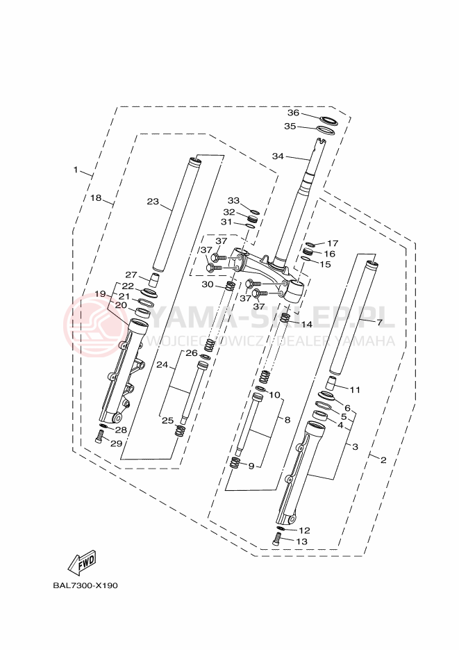 Schemat "Amortyzatory przód" do Yamaha NMAX 125