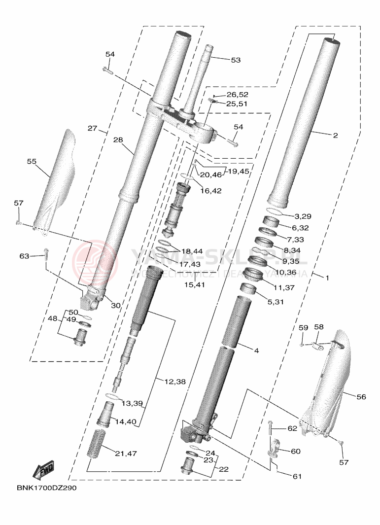 Schemat "Amortyzatory przód" do Yamaha WR450F