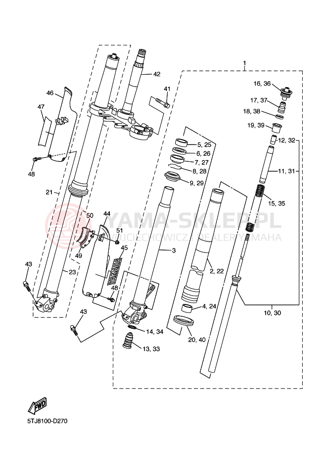 Schemat "Amortyzatory przód" do Yamaha WR450F