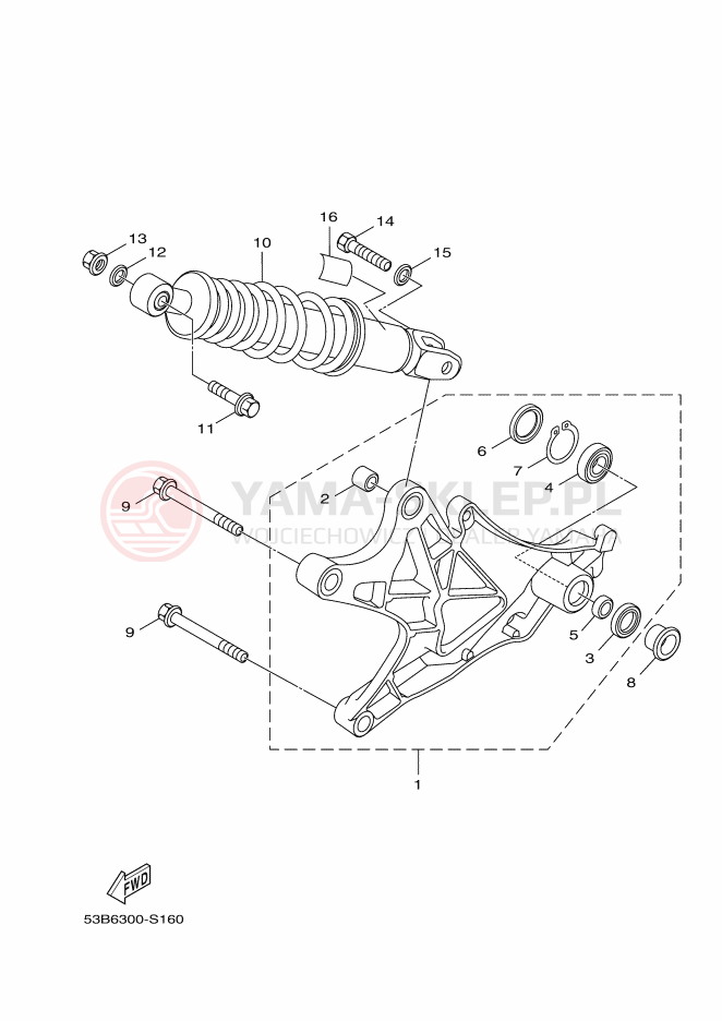 Schemat "wahacz, zawieszenie tył" do Yamaha XENTER 125
