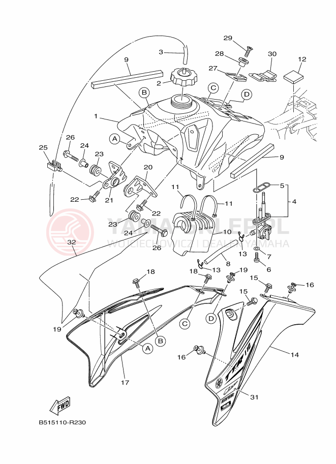 Schemat "zbiornik paliwa" do Yamaha TT-R110E
