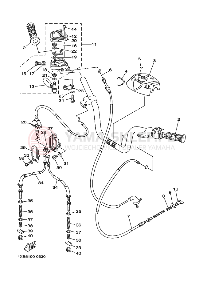 Schemat "Kierownica i osprzęt" do Yamaha YFM250