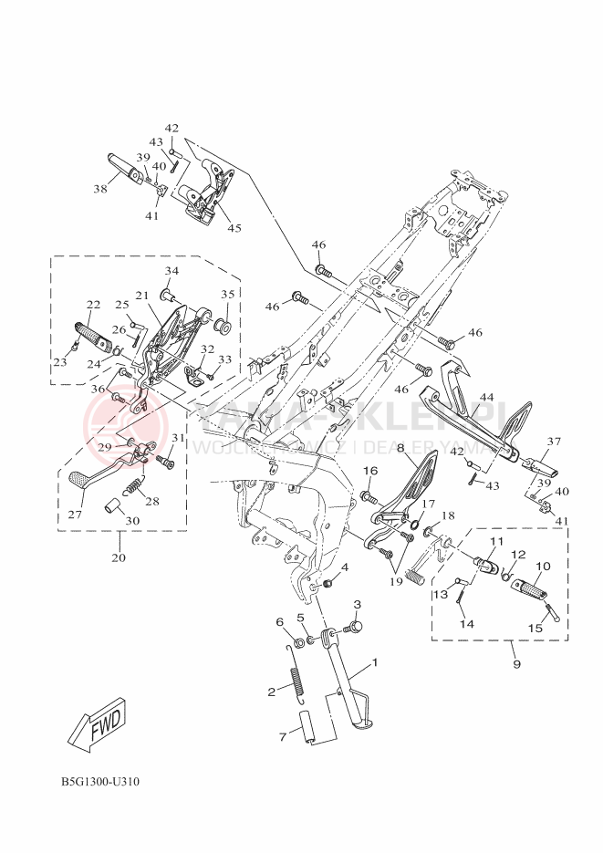 Schemat "Stopka postojowa i podnóżki" do Yamaha YZF-R125