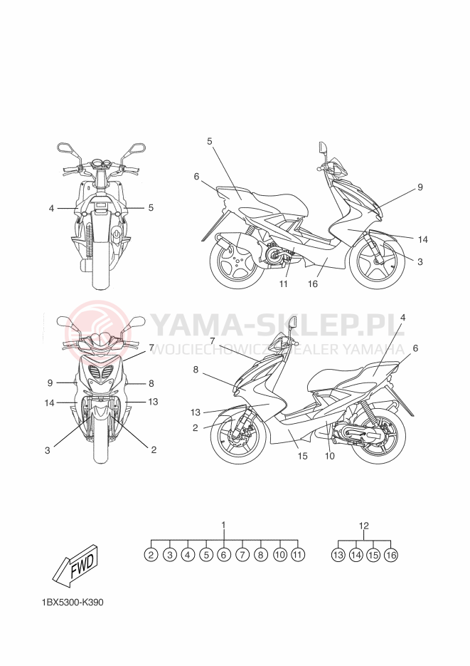Schemat "naklejki" do Yamaha AEROX