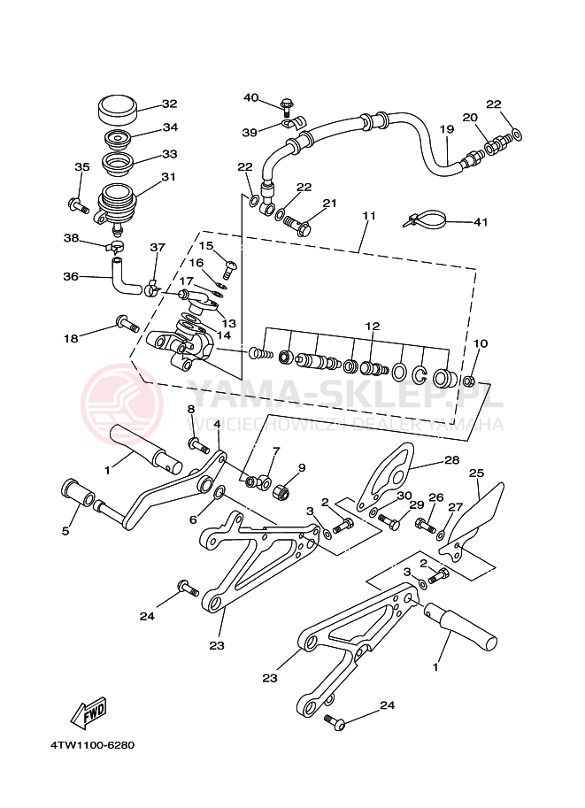 Schemat "Stopka postojowa i podnóżki" do Yamaha TZ250