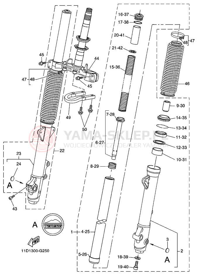 Schemat "Amortyzatory przód" do Yamaha TENERE