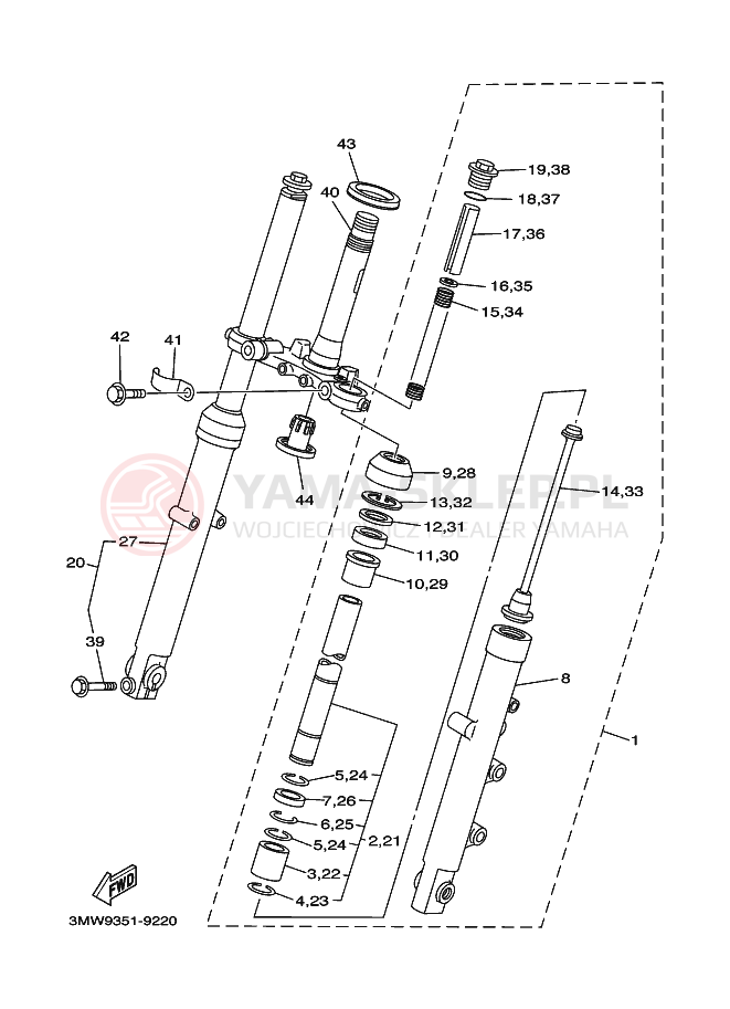 Schemat "Amortyzatory przód" do Yamaha SR125