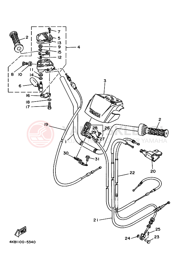 Schemat "Kierownica i osprzęt" do Yamaha YFM350FW-X