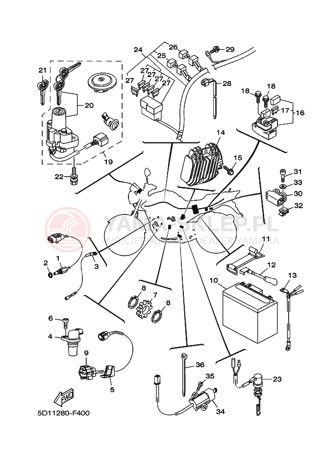 Schemat "układ elektryczny" do Yamaha YBR250