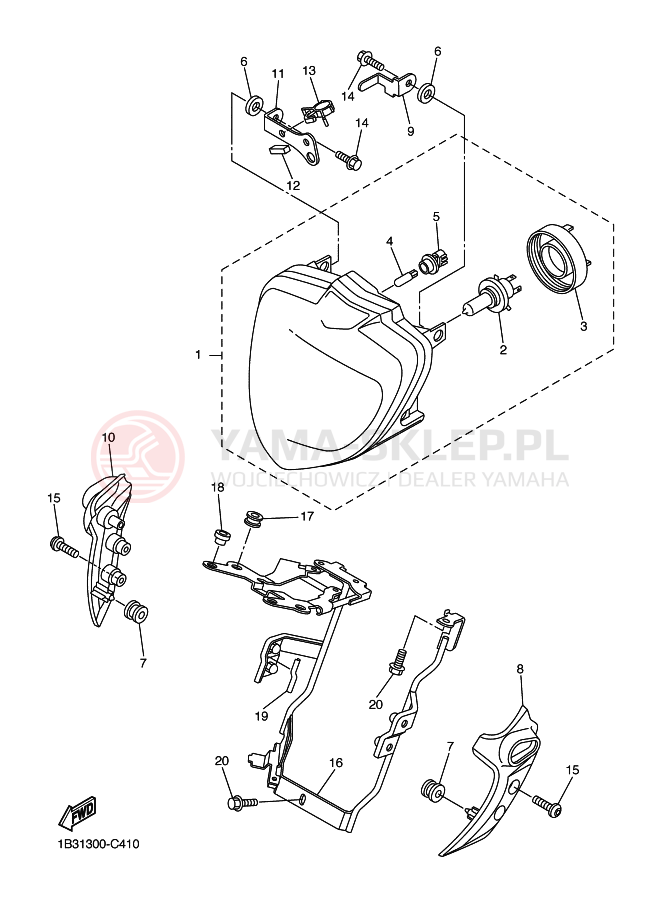 Schemat "Lampa przód" do Yamaha FZ6-N FZ6
