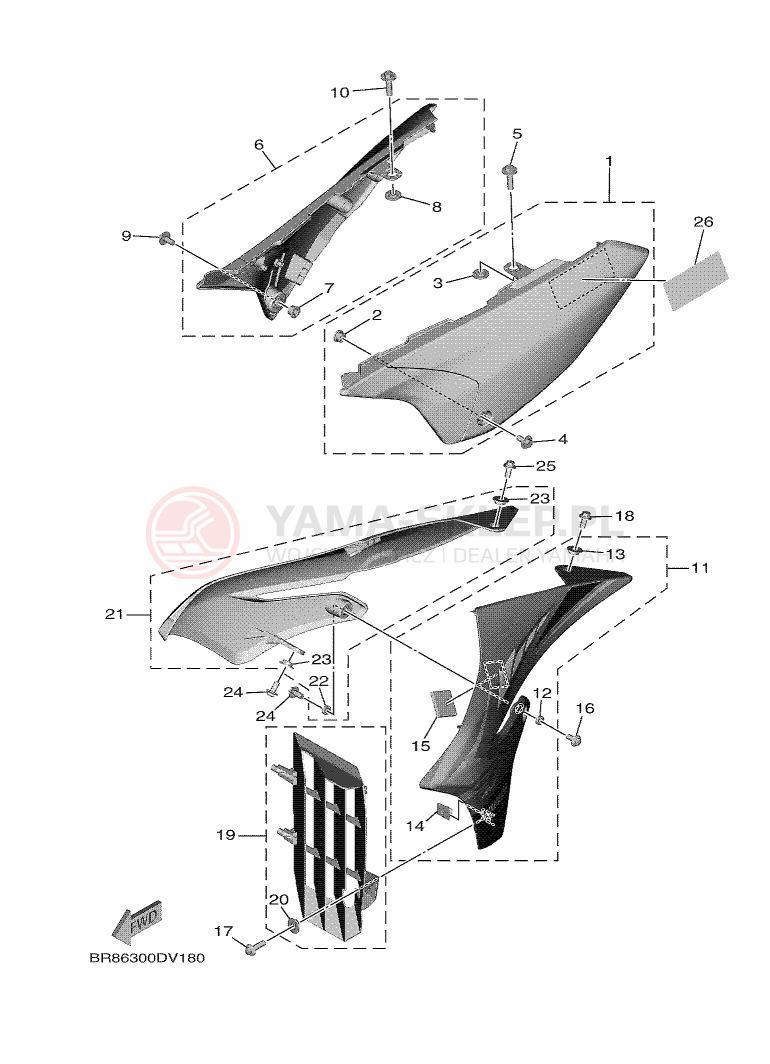 Schemat "Pokrywa boczna" do Yamaha YZ65