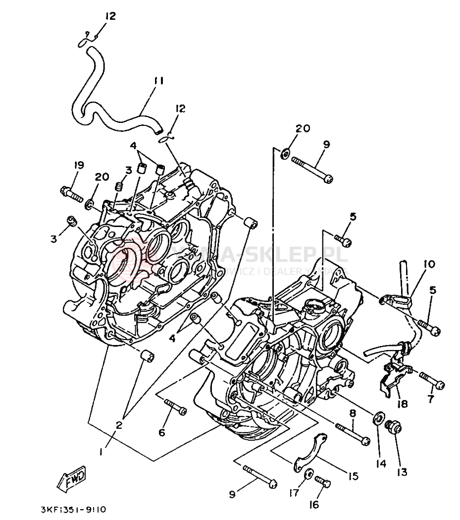 Schemat "Pokrywa silnika" do Yamaha XV240 VIRAGO