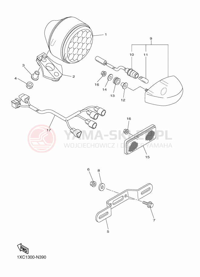 Schemat "Oświetlenie tył" do Yamaha XVS950 ABS