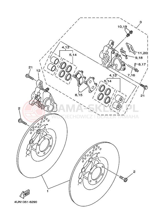 Schemat "Układ hamulcowy przód" do Yamaha TRX850
