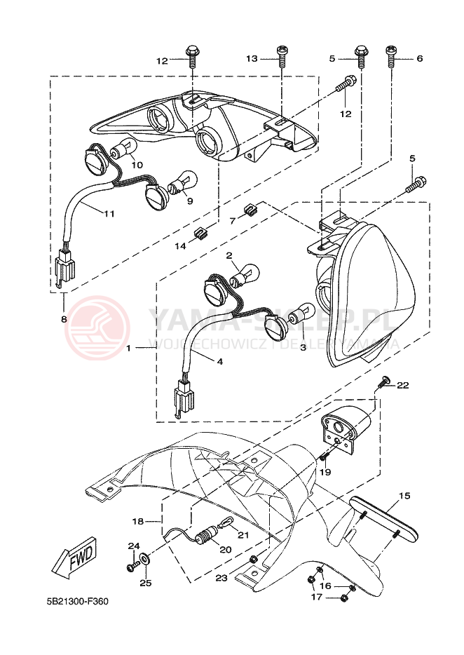 Schemat "Oświetlenie tył" do Yamaha VP250