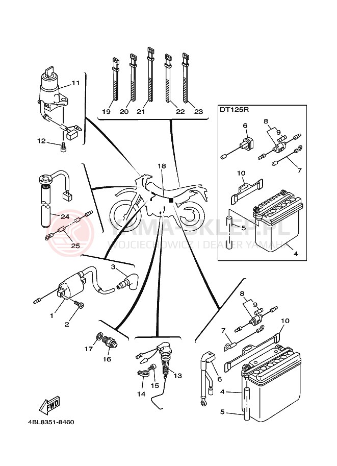 Schemat "układ elektryczny" do Yamaha DT125RE
