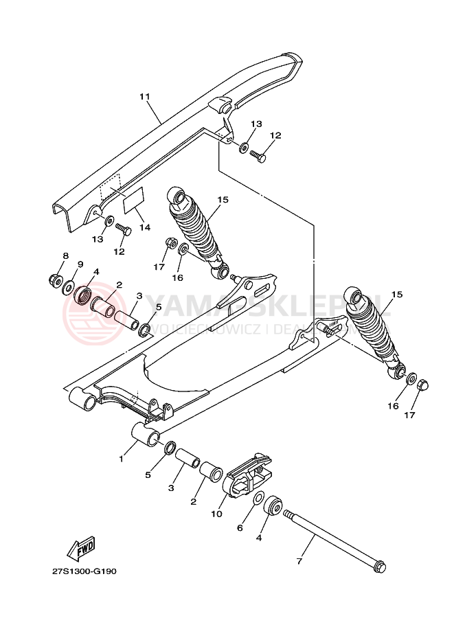 Schemat "wahacz, zawieszenie tył" do Yamaha YBR125