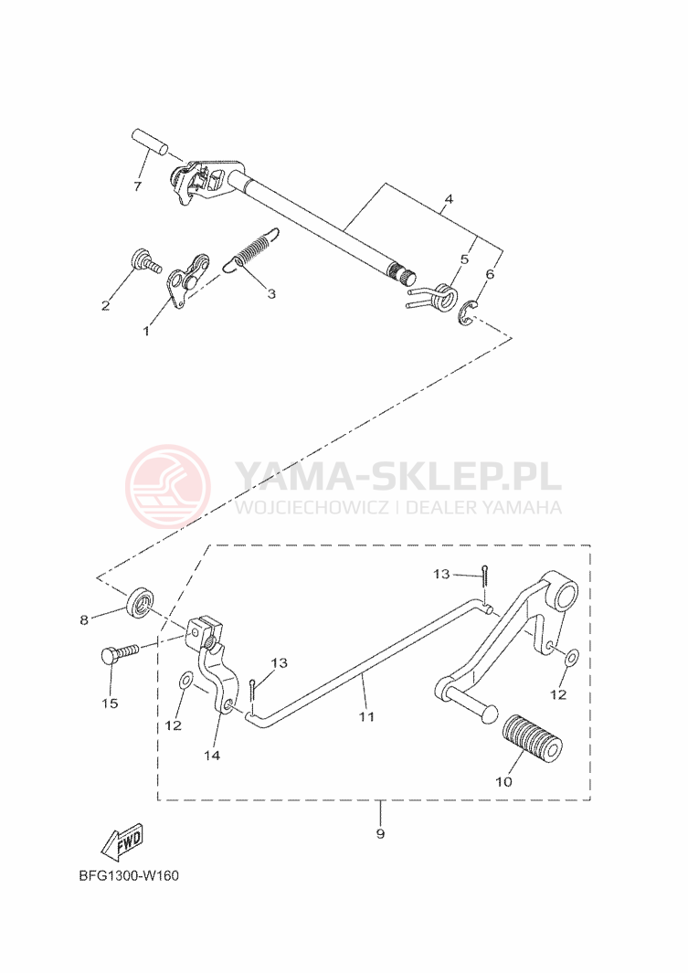 Schemat "Dźwignia zmiany biegów, wałek" do Yamaha XSR125