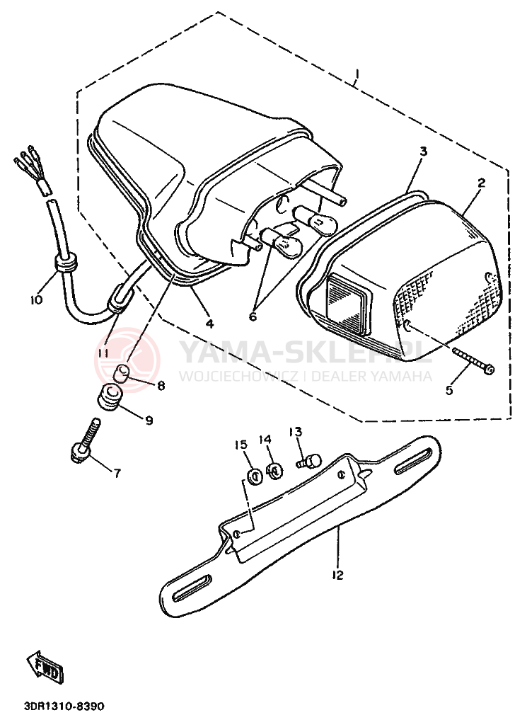Schemat "Oświetlenie tył" do Yamaha XV1100 VIRAGO