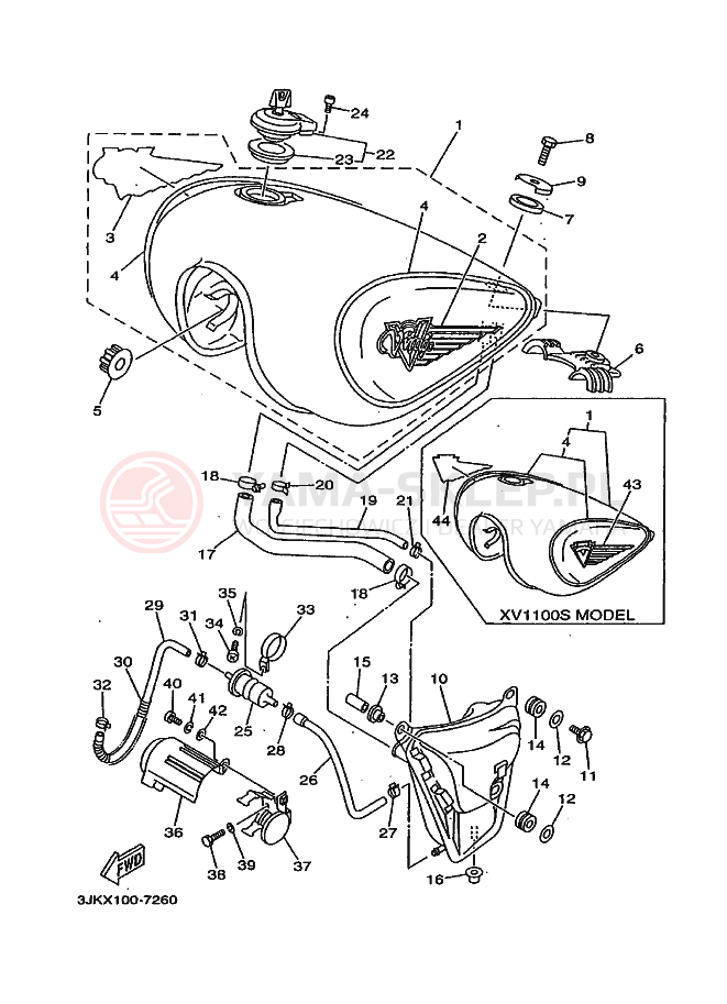 Schemat "zbiornik paliwa" do Yamaha XV1100 VIRAGO