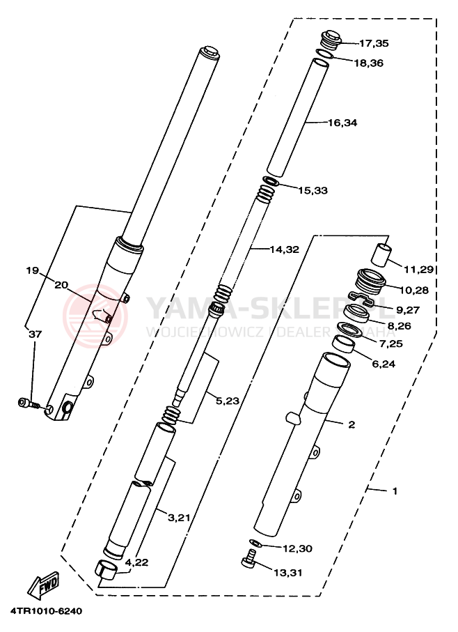 Schemat "Amortyzatory przód" do Yamaha XVS400C DRAGSTAR CLASSIC