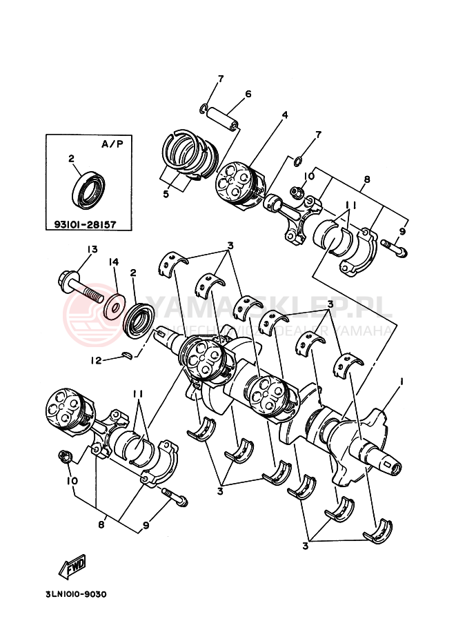 Schemat "Wał korbowy, tłok" do Yamaha FZR250R
