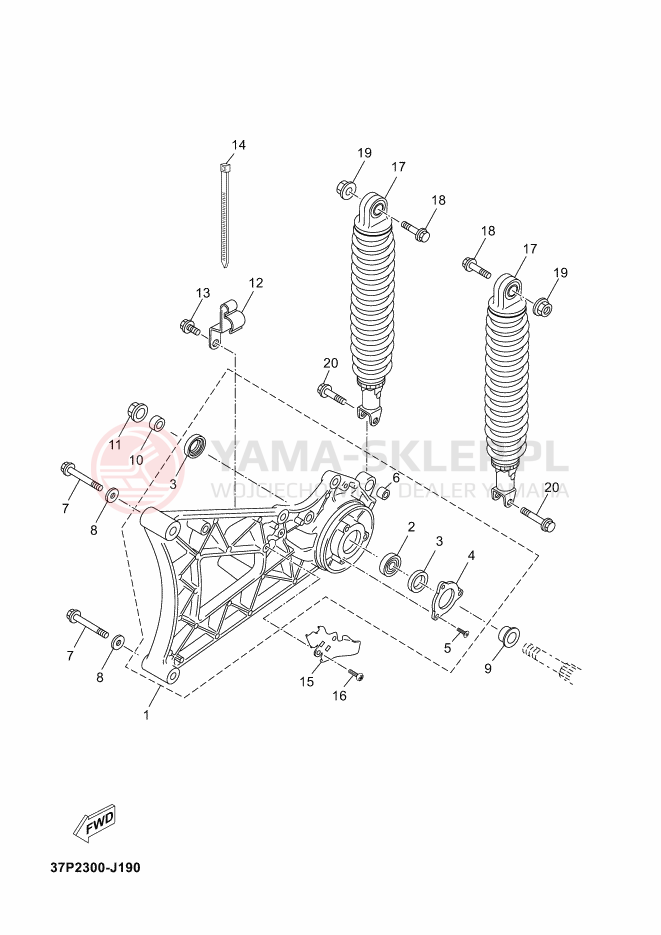 Schemat "wahacz, zawieszenie tył" do Yamaha X-MAX 250 ABS