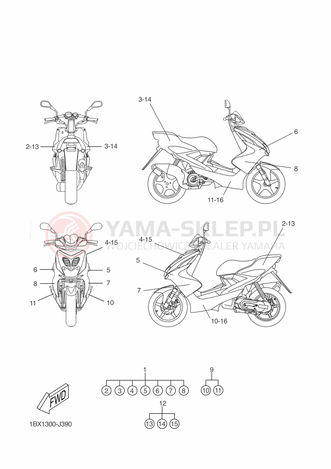 Schemat "naklejki" do Yamaha AEROX