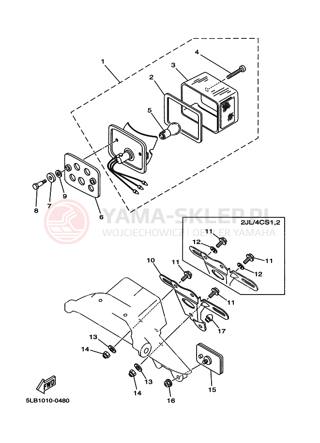 Schemat "Oświetlenie tył" do Yamaha TW200