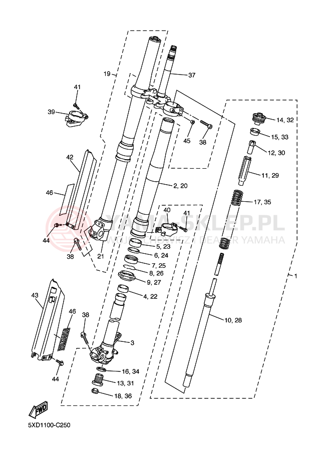Schemat "Amortyzatory przód" do Yamaha YZ450F