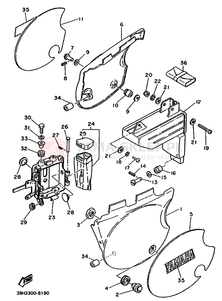 Schemat "Pokrywa boczna" do Yamaha XT500