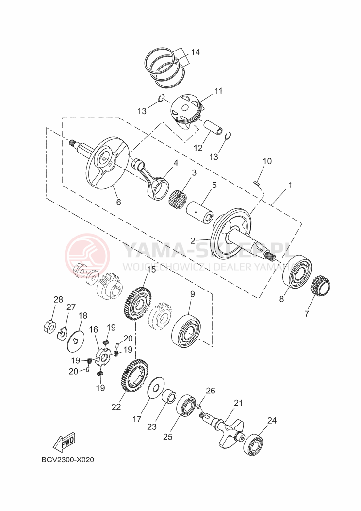 Schemat "Wał korbowy, tłok" do Yamaha XSR125