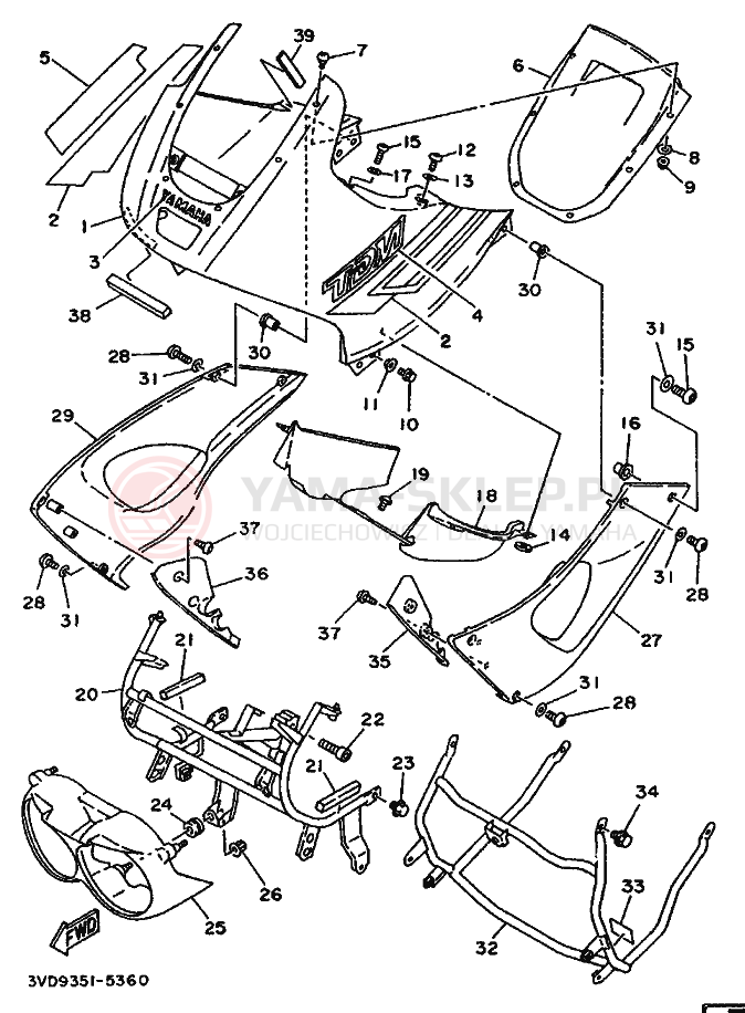 Schemat "elementy nadwozia" do Yamaha TDM850