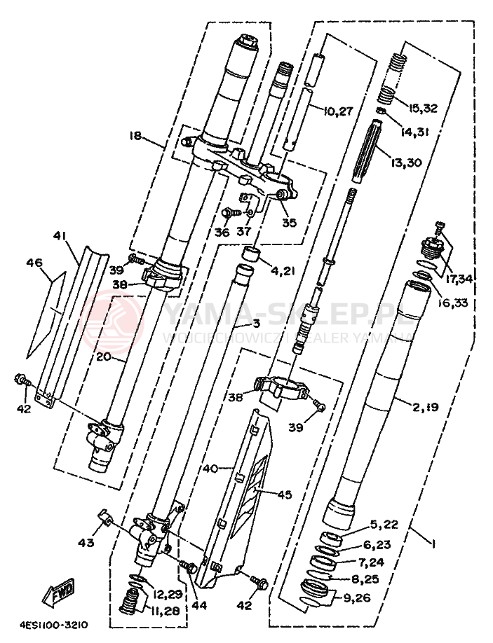 Schemat "Amortyzatory przód" do Yamaha YZ80