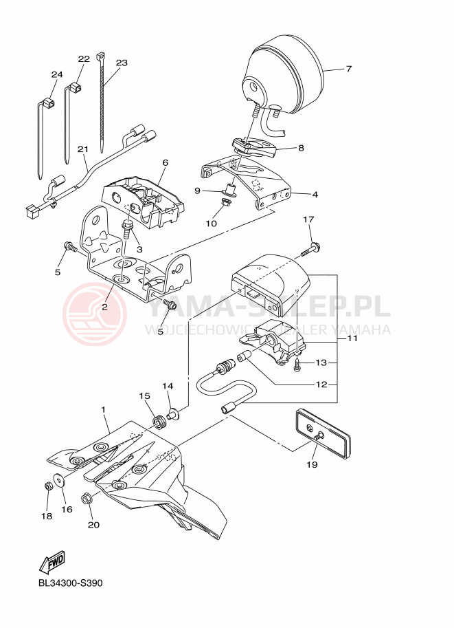 Schemat "Oświetlenie tył" do Yamaha SCR950