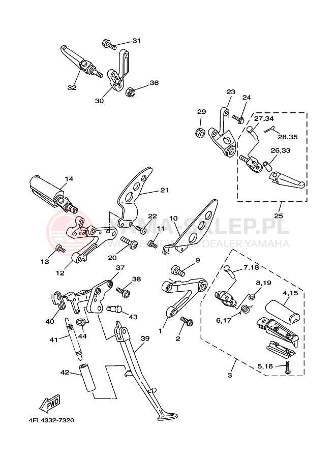 Schemat "Stopka postojowa i podnóżki" do Yamaha TZR125