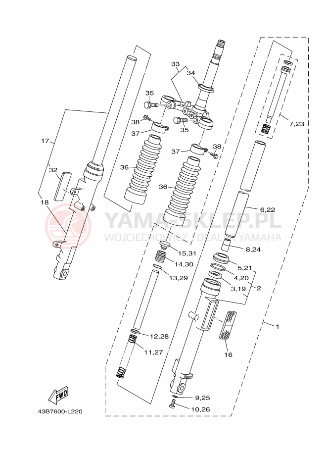 Schemat "Amortyzatory przód" do Yamaha YBR125EGS
