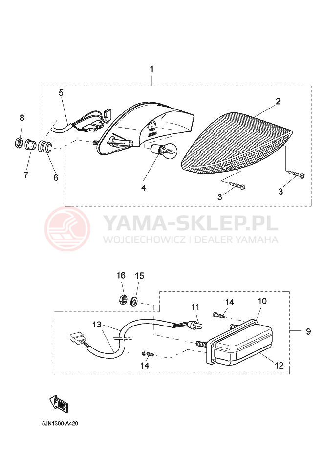 Schemat "lampa tył" do Yamaha BT1100