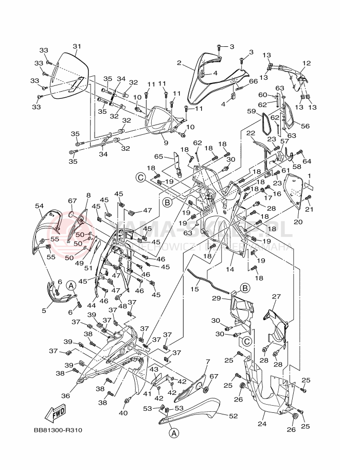 Schemat "Nadwozie przód" do Yamaha TRICITY 155
