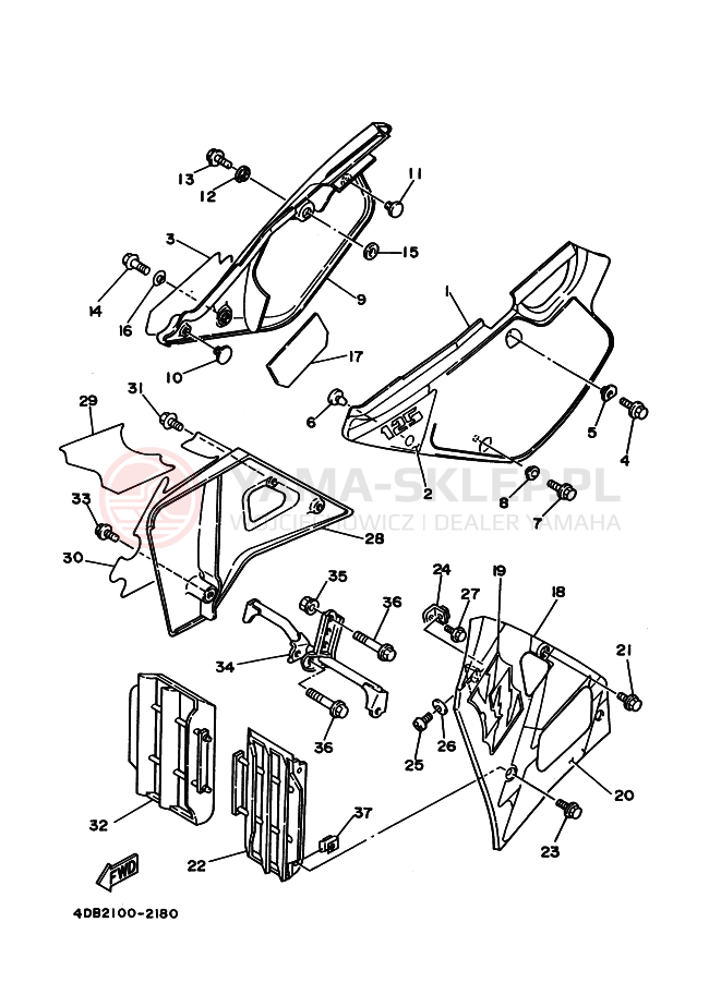 Schemat "POKRYWA BOCZNA I ZBIORNIK OLEJU" do Yamaha YZ125