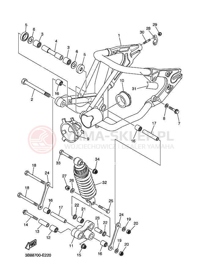 Schemat "wahacz, zawieszenie tył" do Yamaha XVS1100A DRAGSTAR 1100 CLASSIC